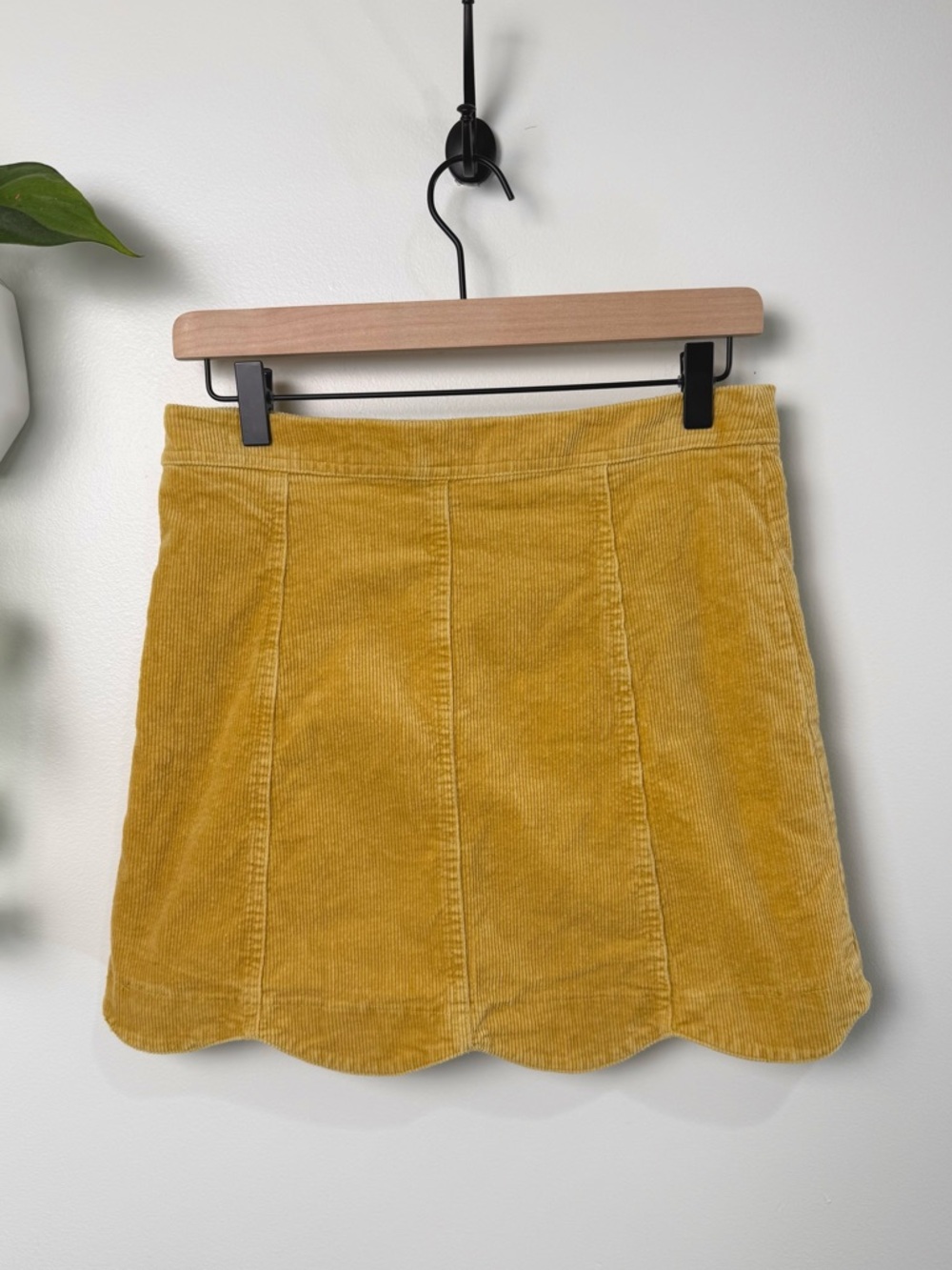 Altar’d State Corduroy Mini Skirt Womens Medium Mustard Yellow Scallop Hem